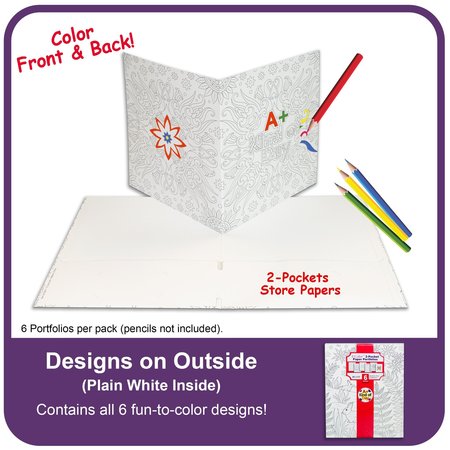 C-Line Products UColor TwoPocket Coloring Folders, Child Coloring Patterns, 6PK Set of 12 PK, 72PK 15207-DS